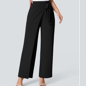 Halara High Waisted Tie Side Wide Leg Work Pants Black XL Regular Career office